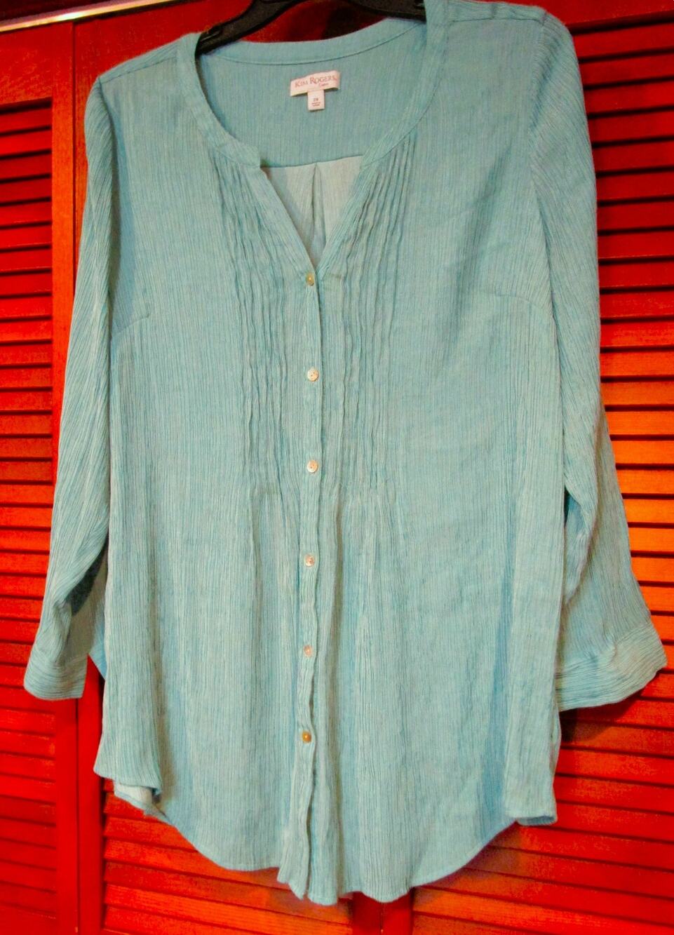Kim Rogers Women's Curvy Turquoise Teal Crinkle Textured Tunic Top Size 2X